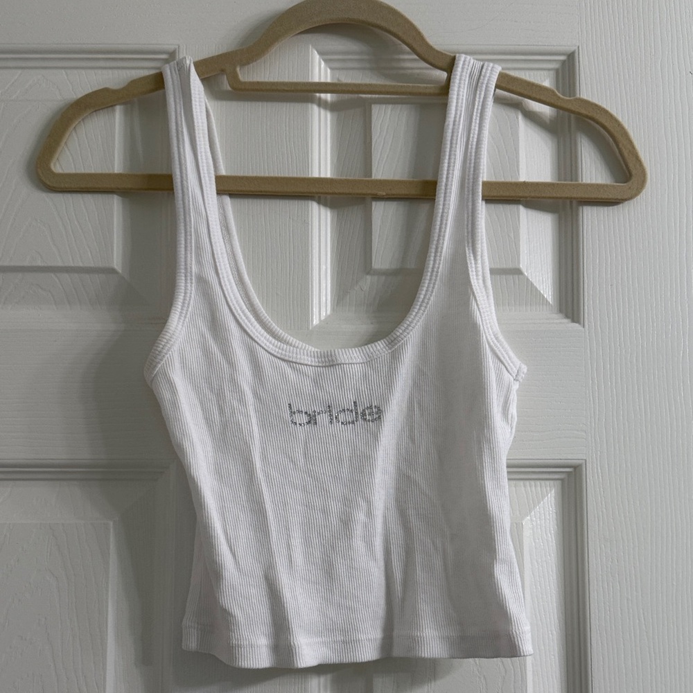 Show Me Your MuMu White Ribbed BRIDE Tank Top